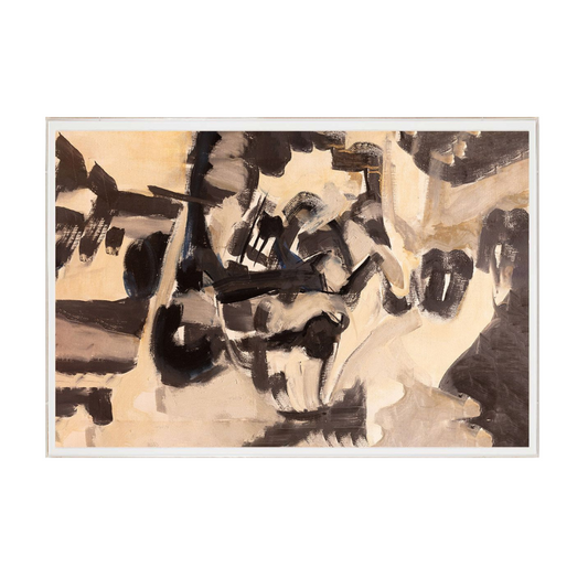 Abstract art piece with black and beige colors on a white background