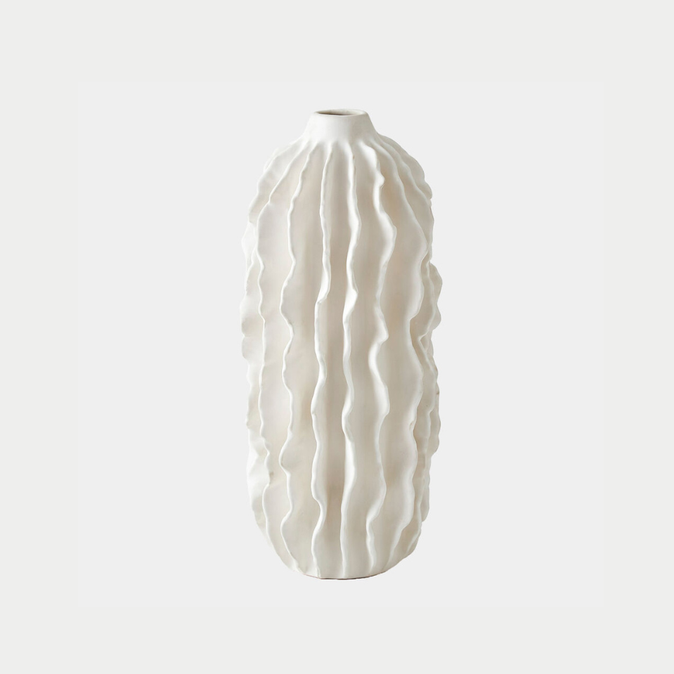 White textured vase on a light gray background