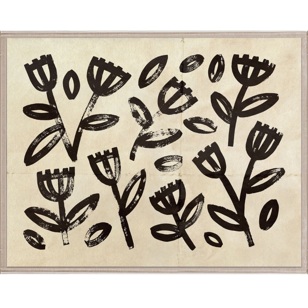 Black floral pattern on a beige background