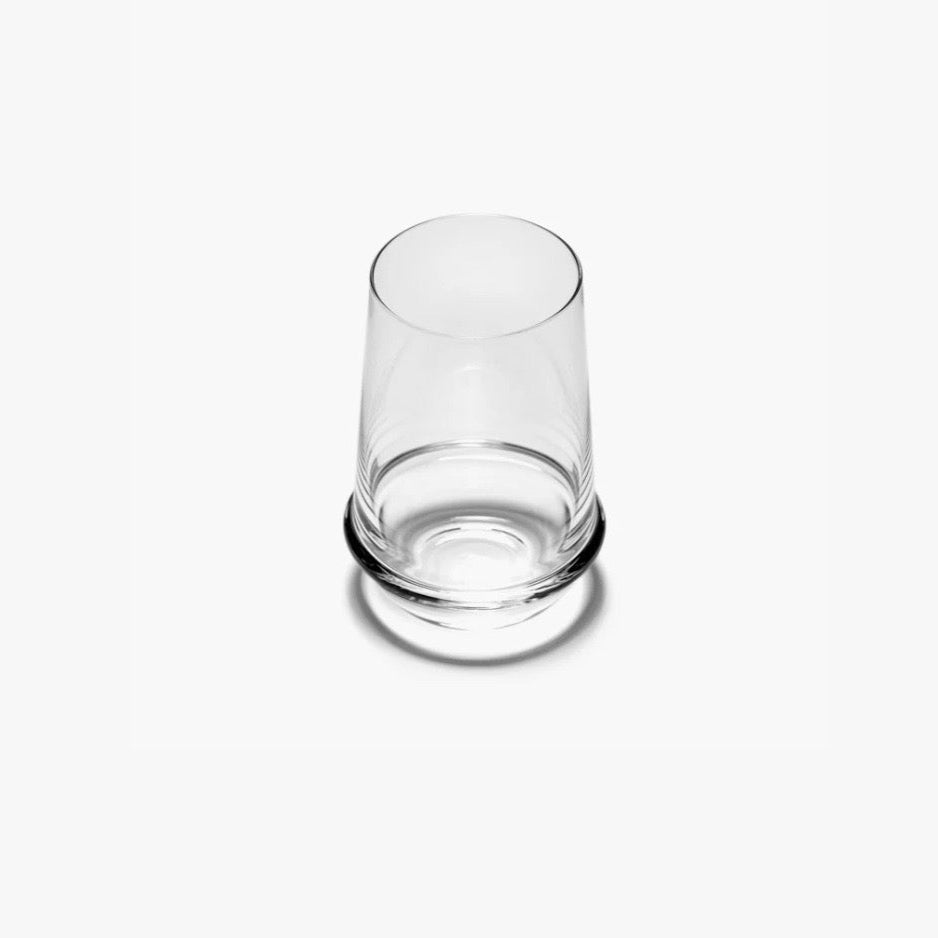 Clear glass tumbler on a white background