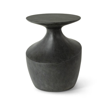 Black stone side table on a white background