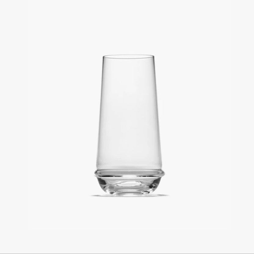 Clear glass tumbler on a white background