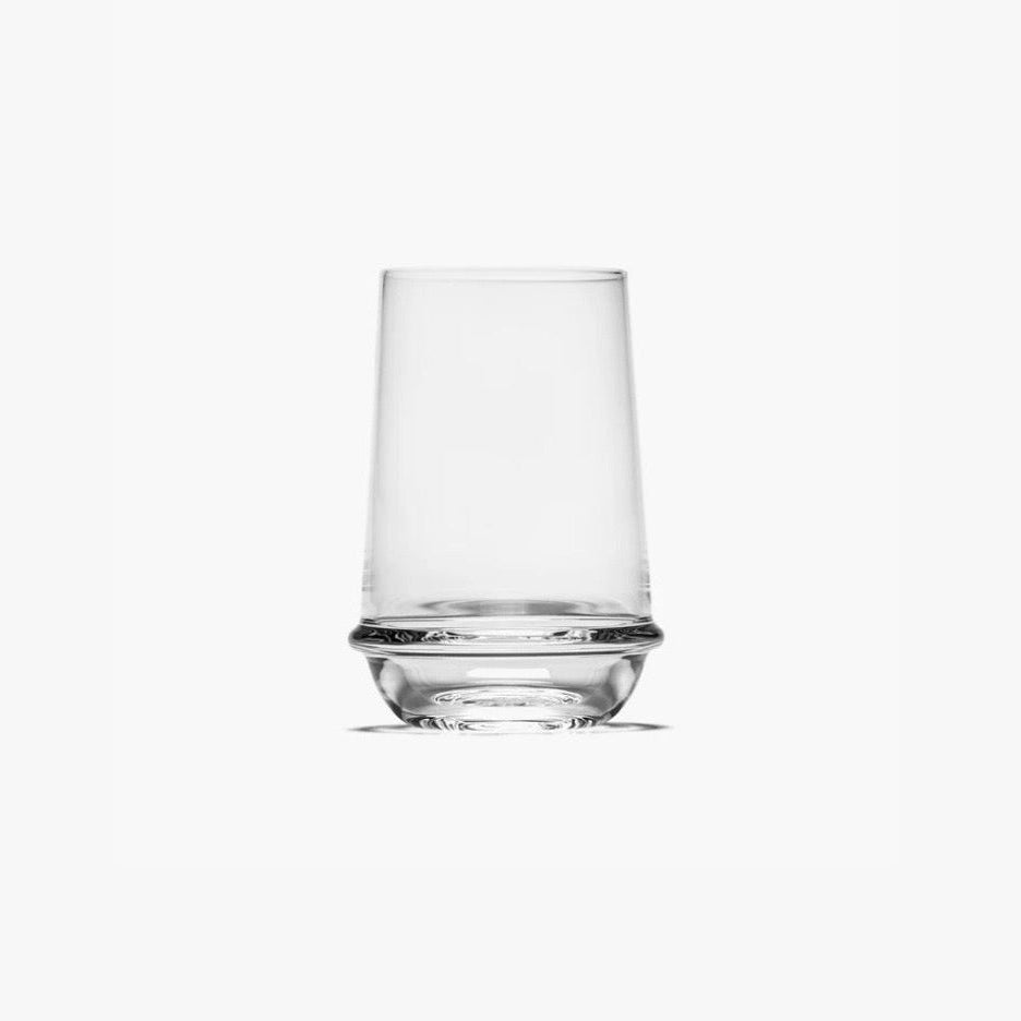 Clear glass tumbler on a white background