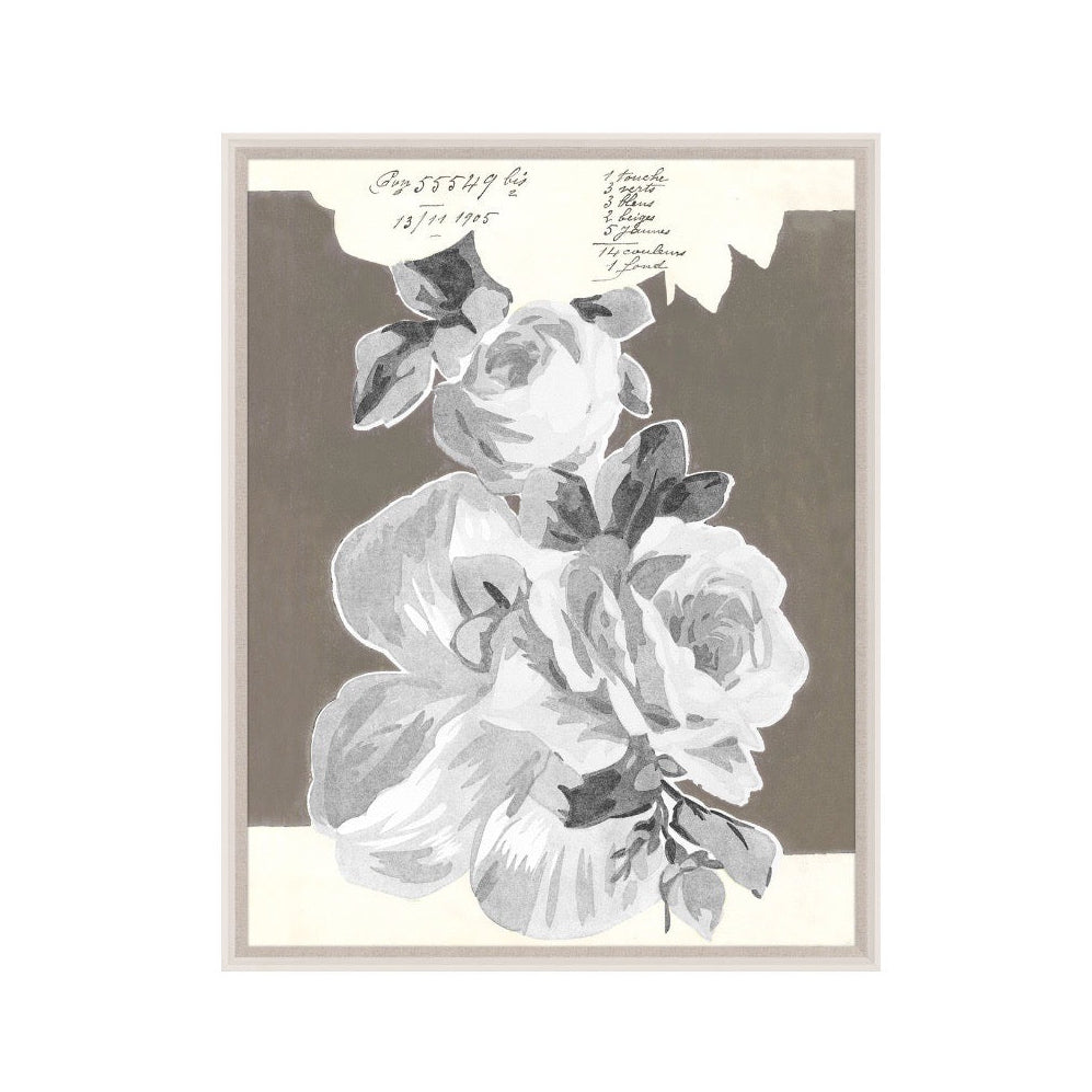 Framed artwork with floral design on a beige background