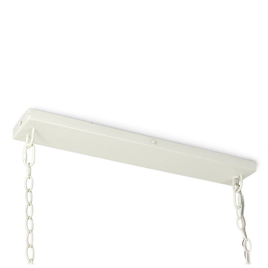 White ceiling light fixture with chains on a white background