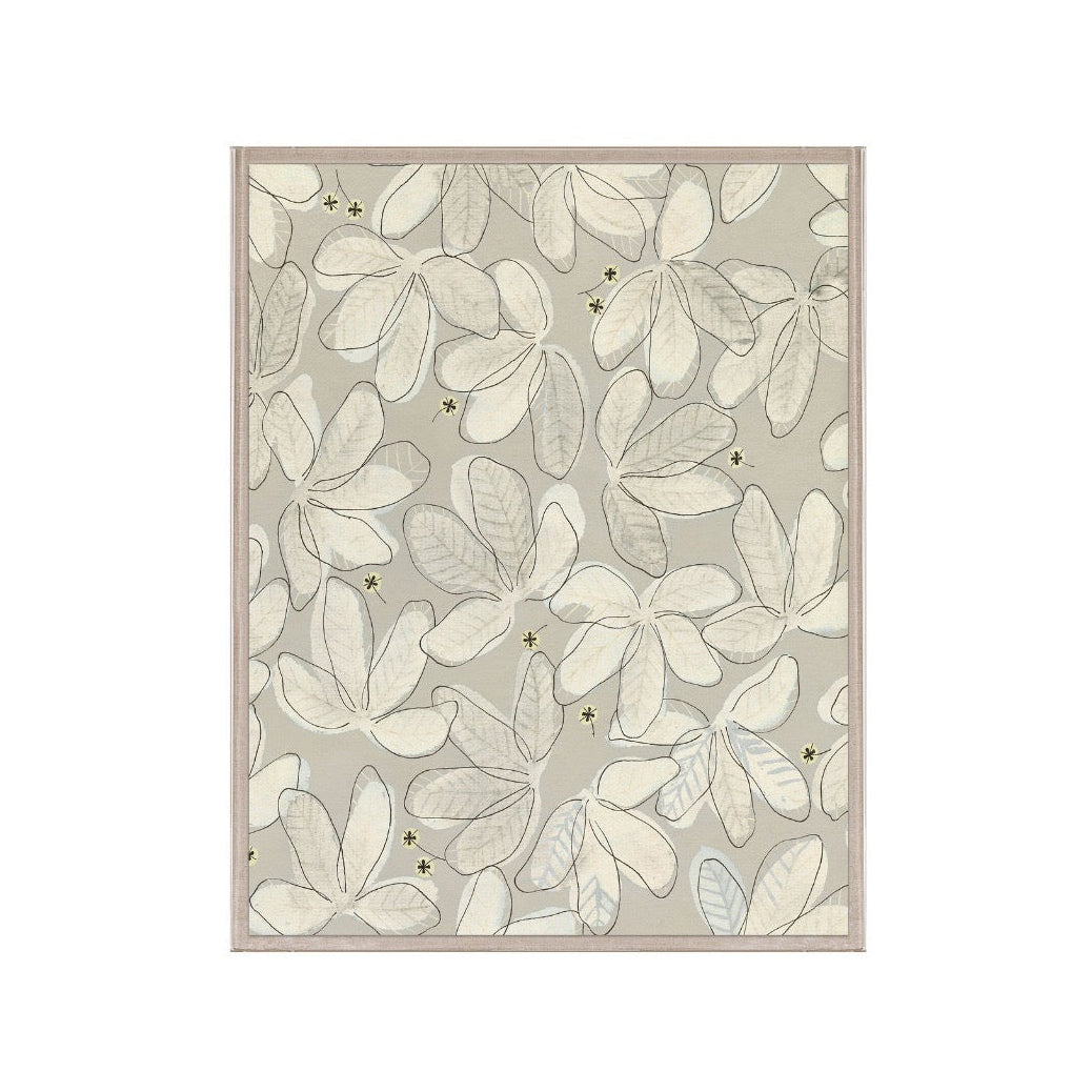 Floral patterned art print with a beige border on a white background