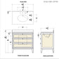 Technical drawing of a bathroom vanity with dimensions labeled