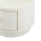 Close-up of a white lampshade with a subtle pattern on a white background