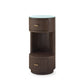 Wooden side table with two drawers on a white background