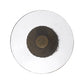 Round metallic object with a central circular component on a white background