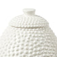  Blanc de chine ribbed patterned egg shaped white vase with a lid on a white background