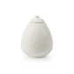  Blanc de chine ribbed patterned egg shaped white vase with a lid on a white background
