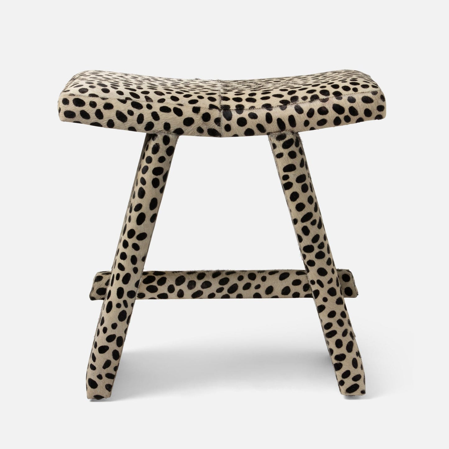Small stool with leopard print pattern on a white background
