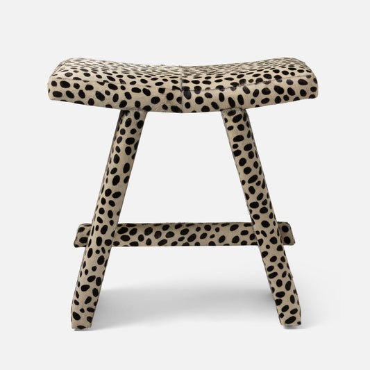 Small stool with leopard print pattern on a white background