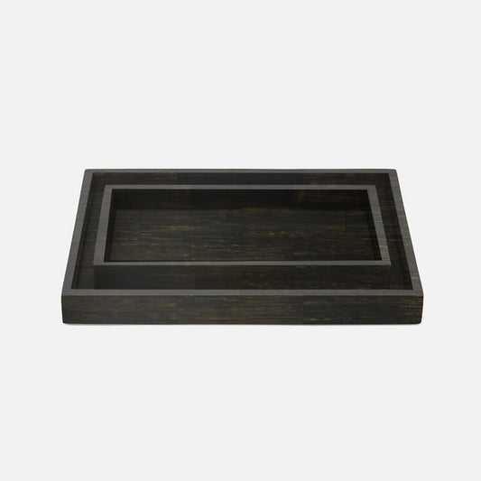 Dark wooden tray on a white background