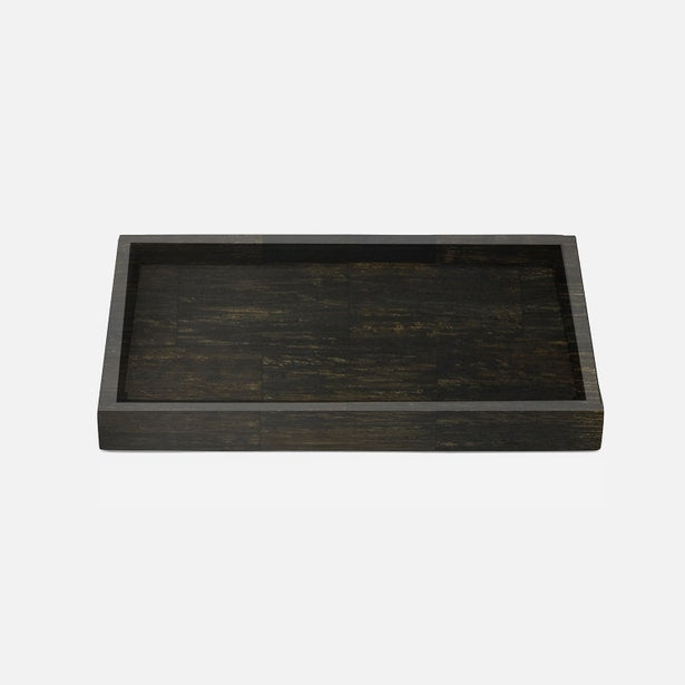 Dark wooden tray on a white background