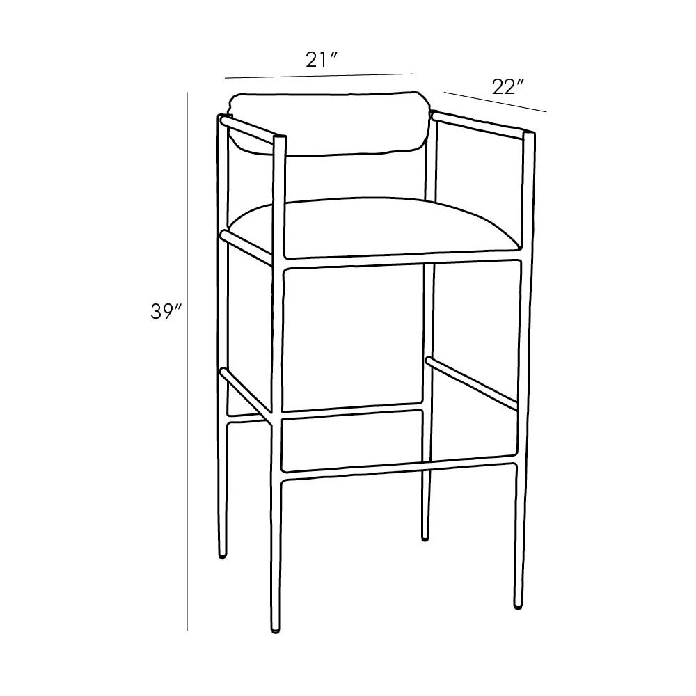 Line drawing of a chair with dimensions labeled on a white background