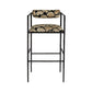 Bar stool with patterned seat and backrest on a white background