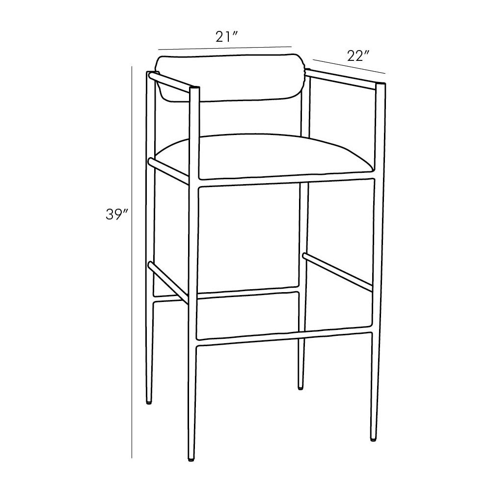 Line drawing of a bar stool with dimensions labeled