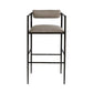 Bar stool with gray cushioned seat and backrest on a white background