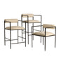 Three bar stools with beige seats and black metal frames on a white background