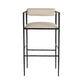 Bar stool with beige cushioned seat and backrest on a white background