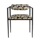 Chair with patterned fabric seat and backrest on a white background