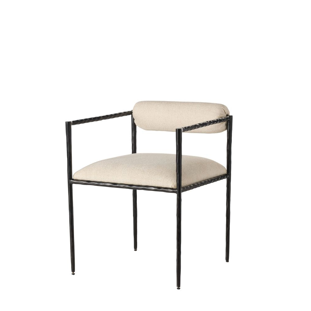 Chair with black frame and beige cushion on a white background