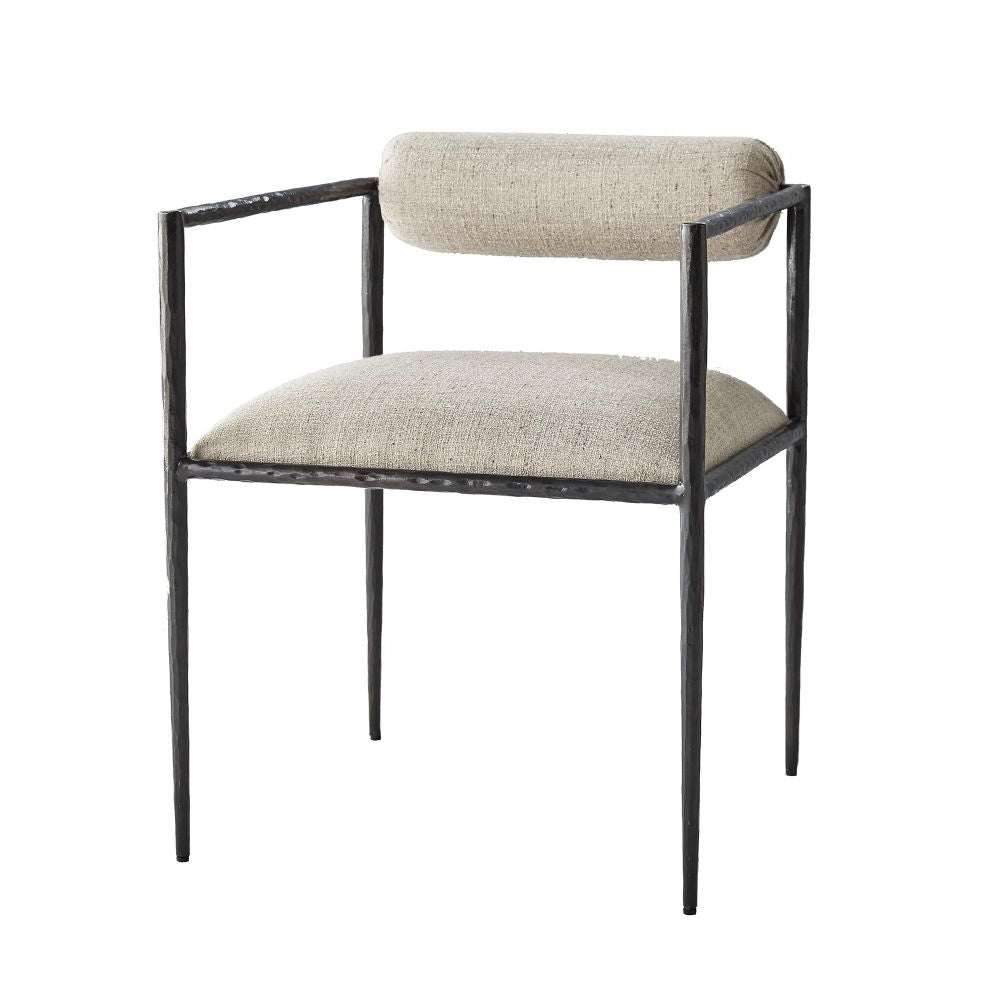 Chair with beige cushioned seat and backrest on a white background