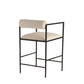 Bar stool with beige cushioned seat and backrest on a white background