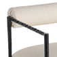 Chair with black metal frame and beige cushioned seat and backrest on a white background