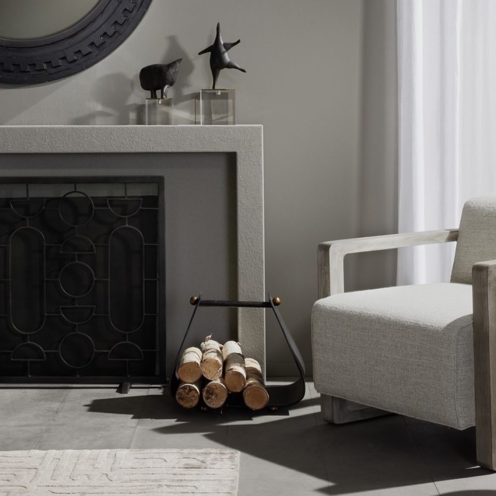 arteriors bridges fireplace basket styled