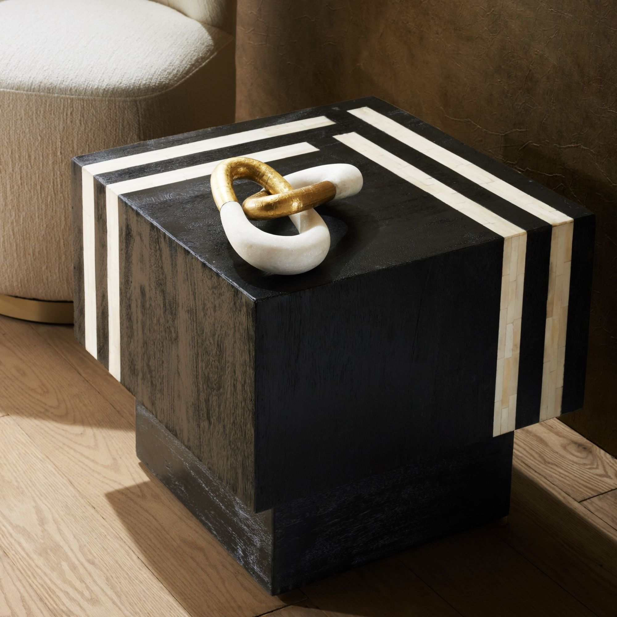 Arteriors Home Burton End Table Ebony Wood and Ivory Bone