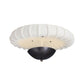 Ceiling light fixture with white ribbed shade and bronze base on a white background
