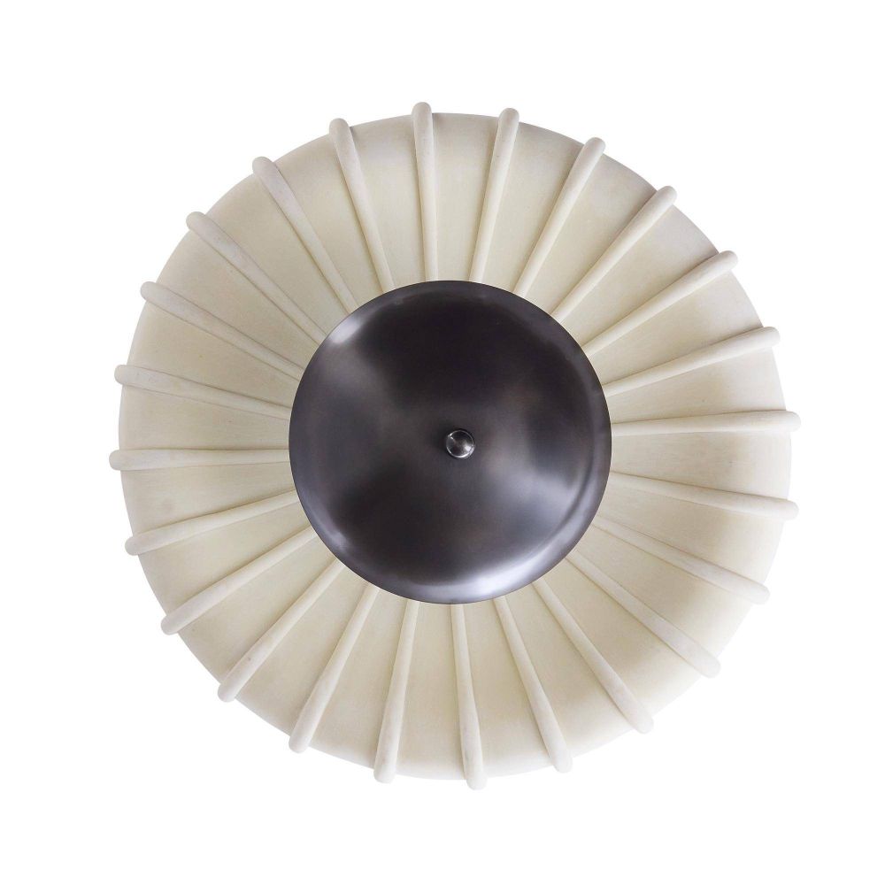 Decorative wall light fixture with beige pleated design and black central fixture on a white background