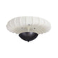 Ceiling light fixture with white ribbed shade and black base on a white background