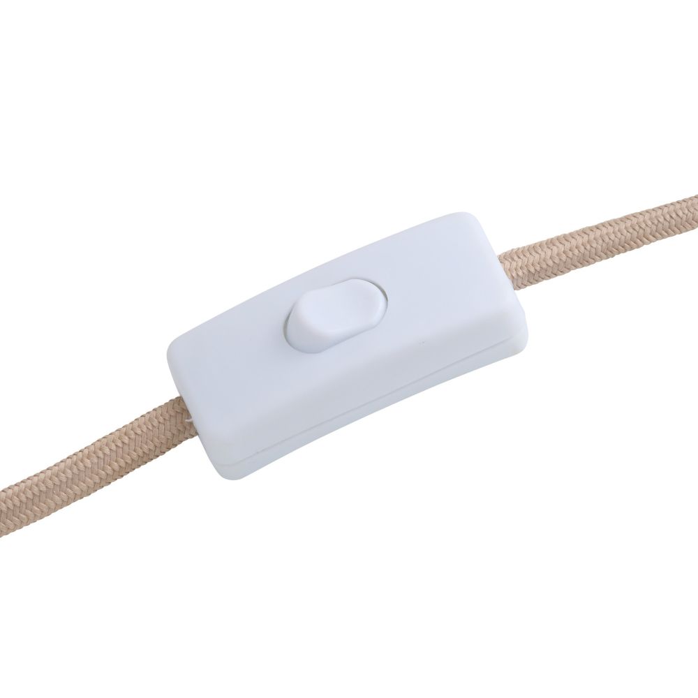 White cable tie holder on a beige rope against a white background