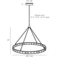 Diagram of a hanging metal ring with dimensions and pipe size information.