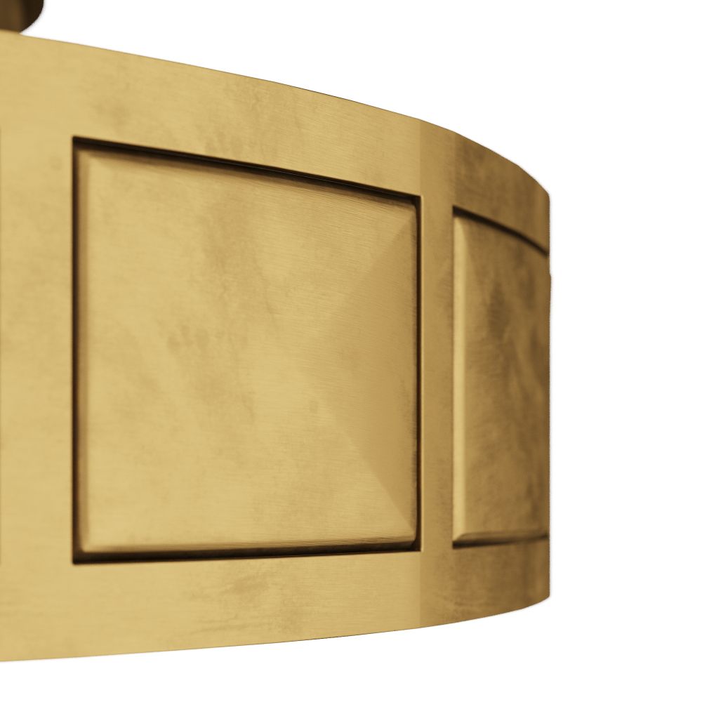 Close-up of a gold-colored light fixture on a white background