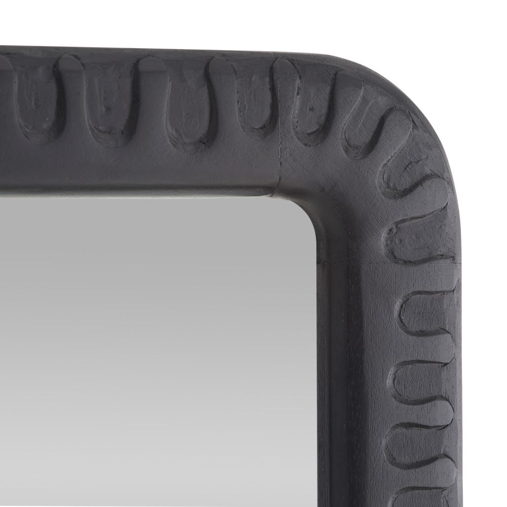 Close-up of a textured black mirror frame on a white background