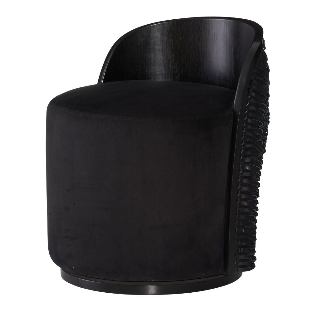 Black chair with textured armrest on a white background