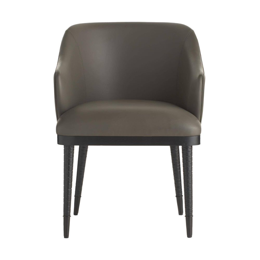 Gray leather armchair with black legs on a white background