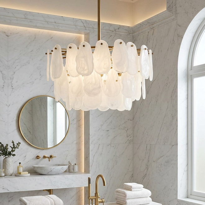Leon chandelier brass glass white arteriors