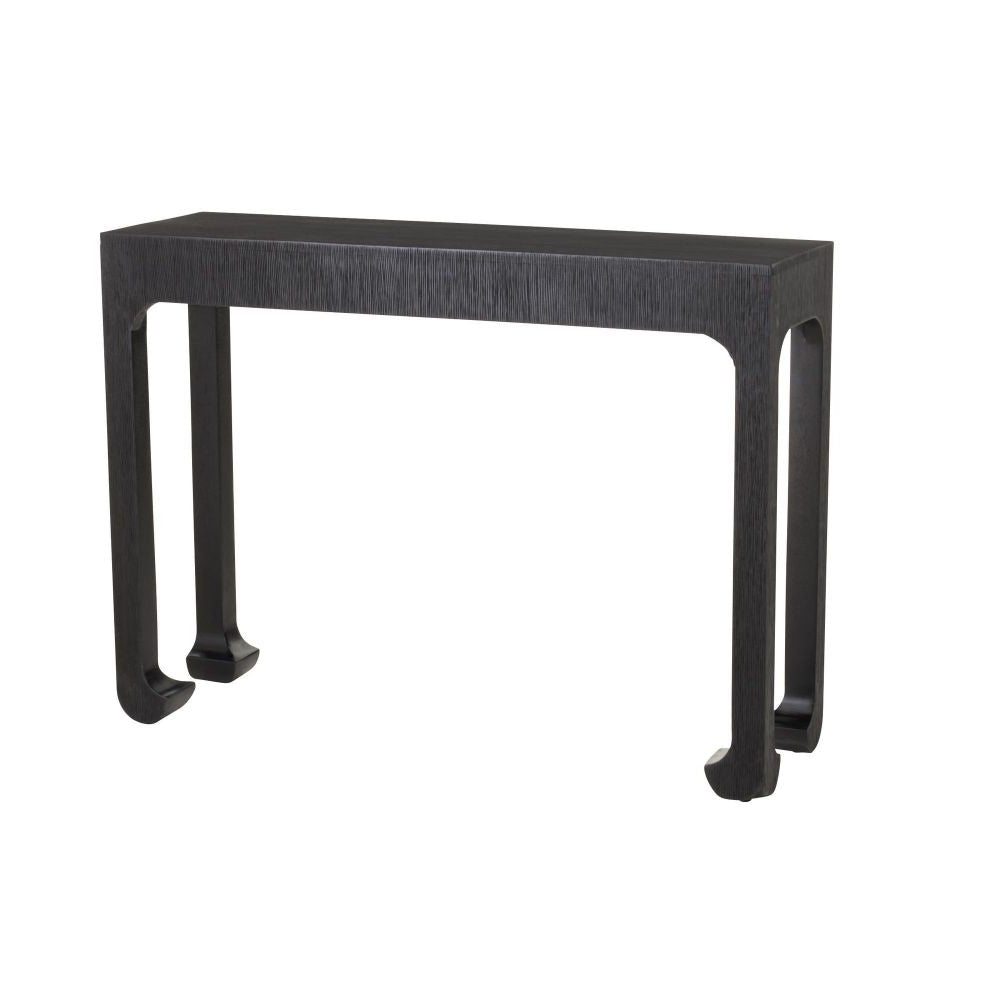 Black console table on a white background