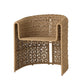 Woven chair with a geometric pattern on a white background