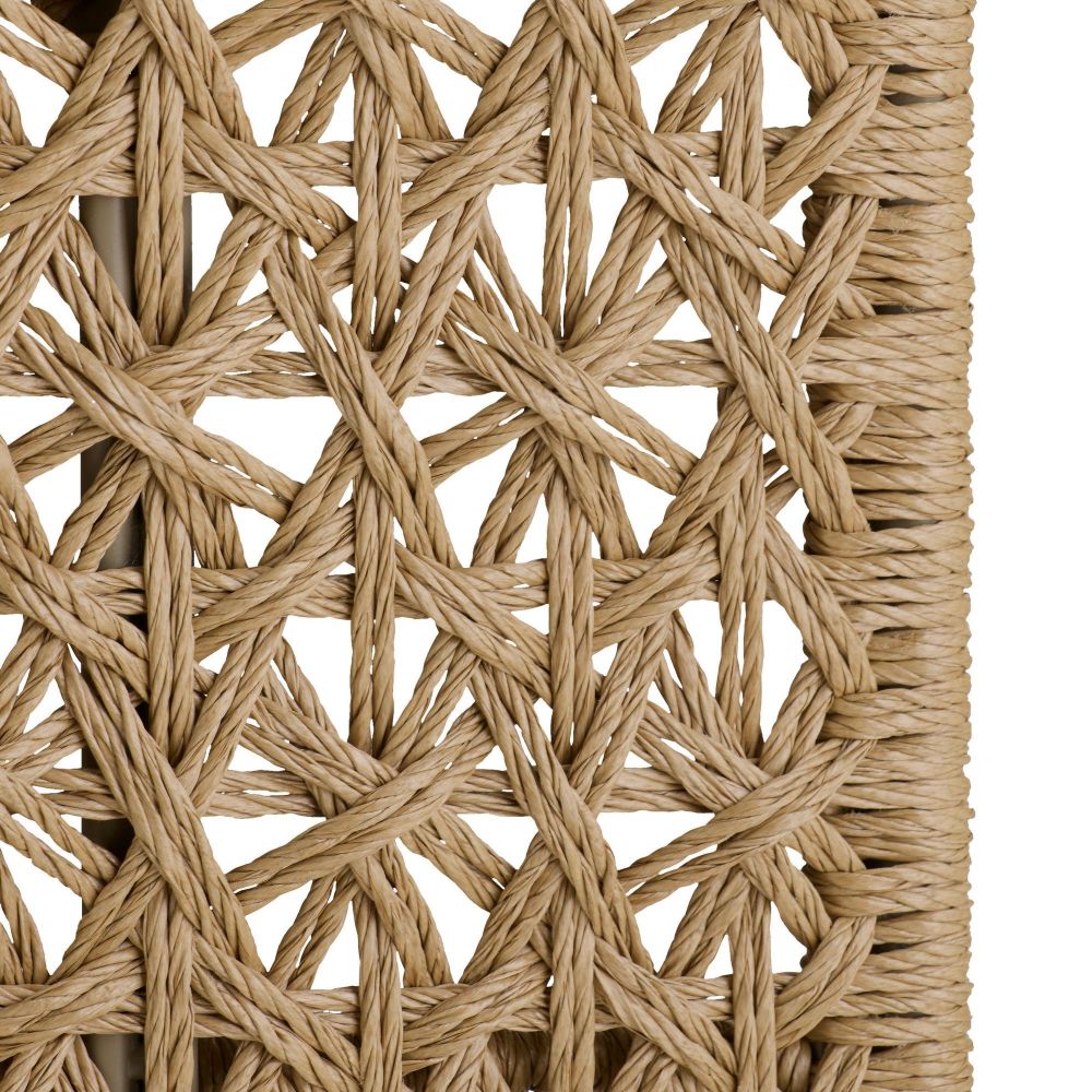 Close-up of woven natural material with a geometric pattern on a white background