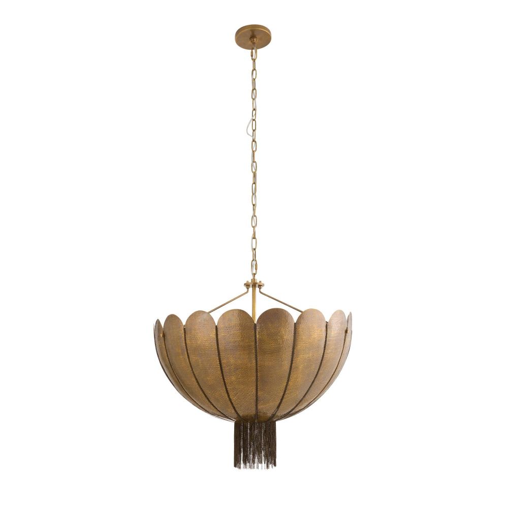 Decorative pendant light with a floral design on a white background