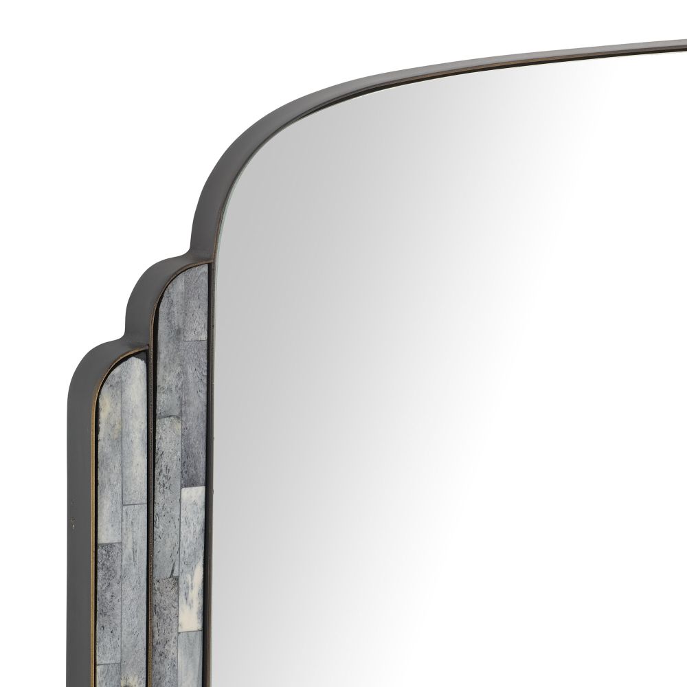 Decorative wall mirror with a black frame on a white background