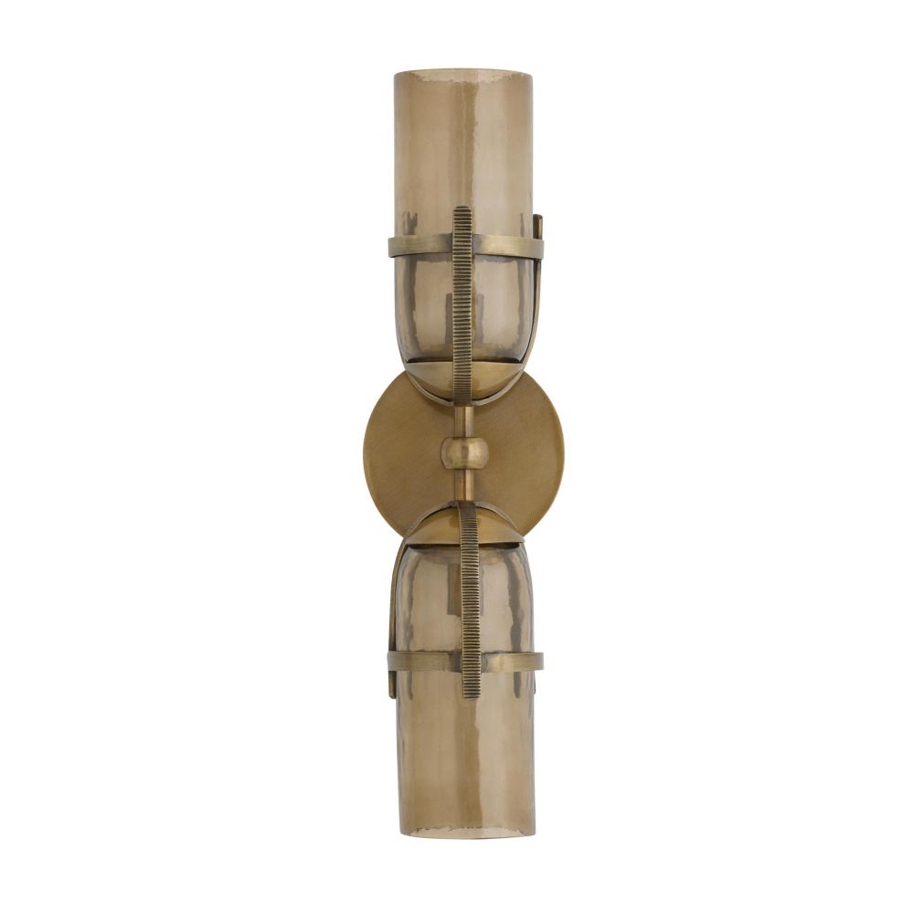 Decorative wall sconce with gold and bronze finish on a white background