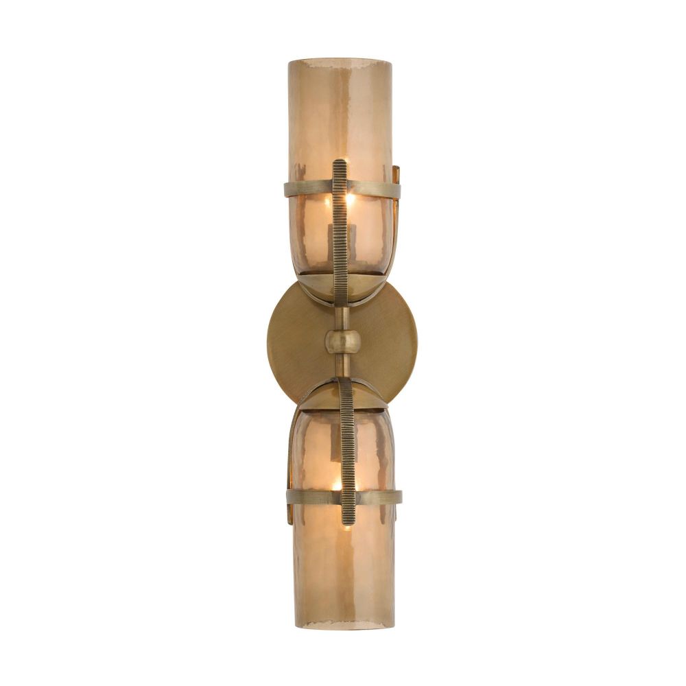 Decorative wall sconce with gold and bronze finish on a white background
